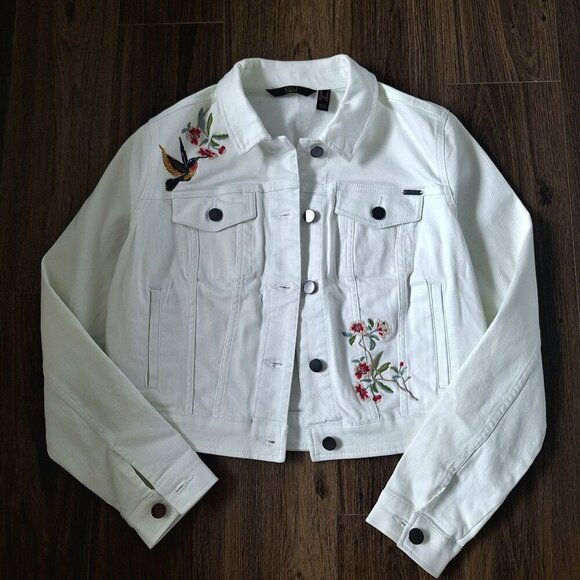 NWOT G.I.L.I. Hummingbirds Floral Embroidered Denim Jean Jacket Size 8 - Picture 8 of 8
